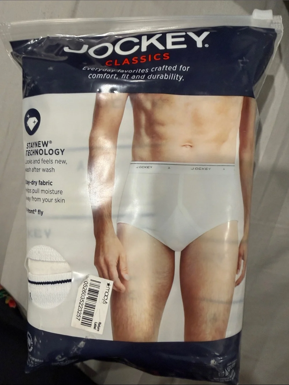 Jockey White Briefs with Navy Waistband Accent - Classics 38